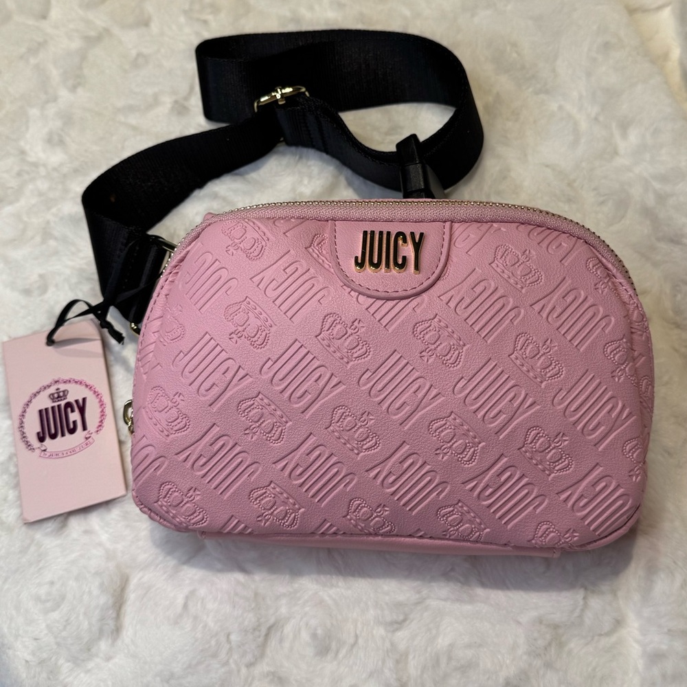 NWT Juicy Couture Belt Bag Fanny Pack Charm School Pack Purse gold logo embossed